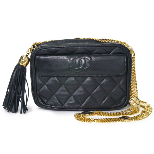 CHANEL　レア！ココマークステッチ ４連チェーンフリンジバッグ（黒）