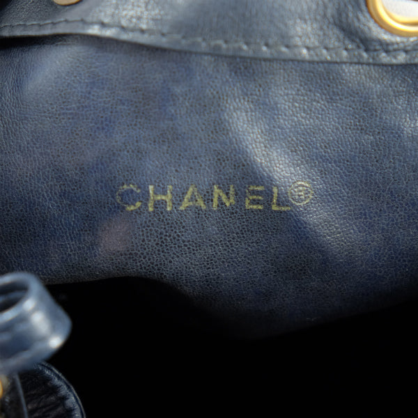OLD CHANEL　総革マトラッセ巾着チェーンショルダー（紺）