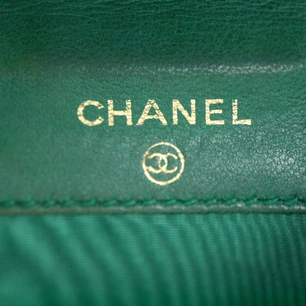 OLD CHANEL　ココステッチWホック折財布（緑/キャビアスキン）