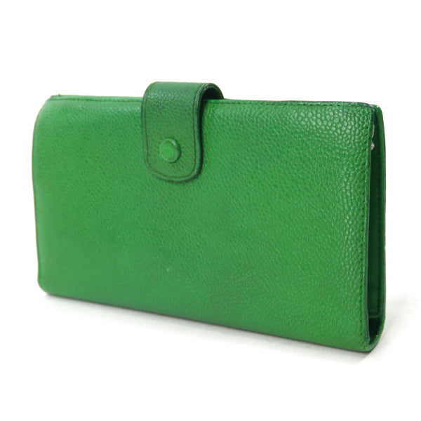 OLD CHANEL　ココステッチがま口長財布（緑/キャビアスキン）