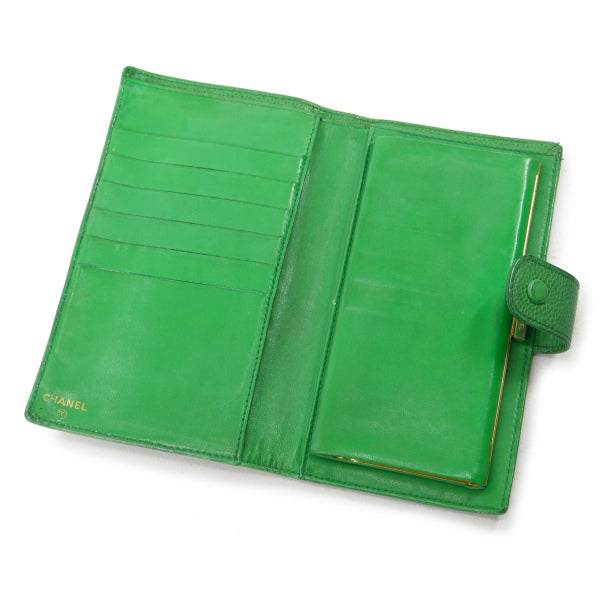 OLD CHANEL　ココステッチがま口長財布（緑/キャビアスキン）