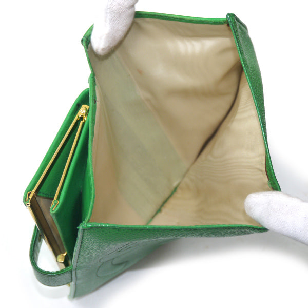 OLD CHANEL　ココステッチがま口長財布（緑/キャビアスキン）