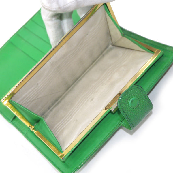 OLD CHANEL　ココステッチがま口長財布（緑/キャビアスキン）