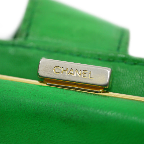 OLD CHANEL　ココステッチがま口長財布（緑/キャビアスキン）