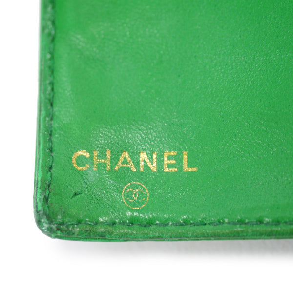 OLD CHANEL　ココステッチがま口長財布（緑/キャビアスキン）