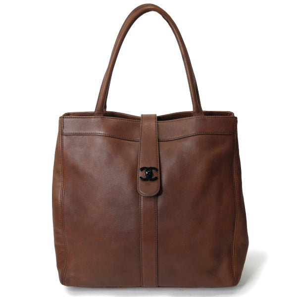 OLD CHANEL　スクエア総革製トートバッグ（茶）