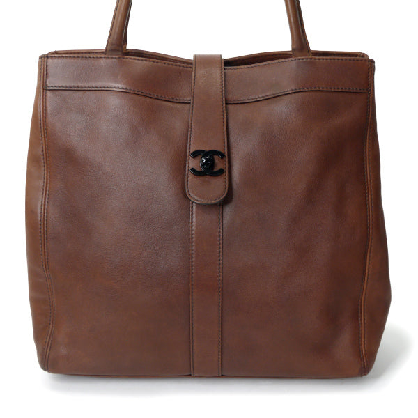 OLD CHANEL　スクエア総革製トートバッグ（茶）