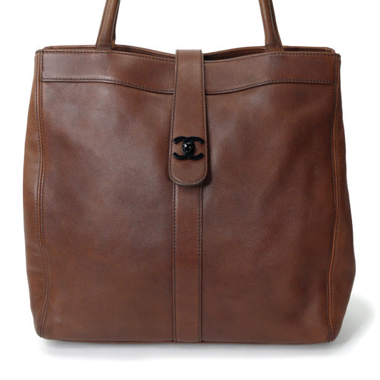 OLD CHANEL　スクエア総革製トートバッグ（茶）