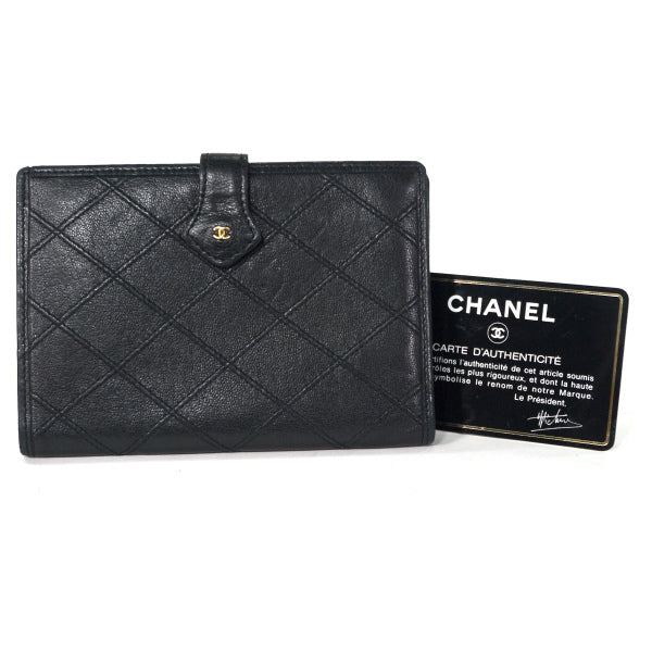 OLD CHANEL  ミニココマーク マトラッセ折り財布（黒）