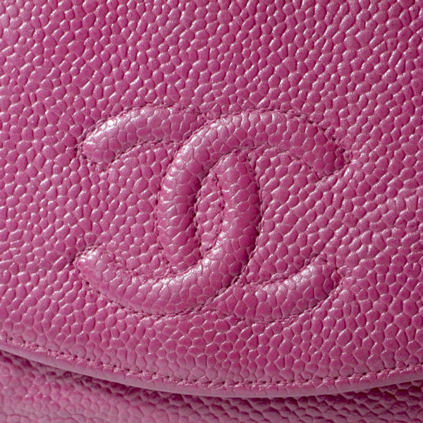 OLD CHANEL　ココステッチWホック折財布（ピンク/キャビアスキン）