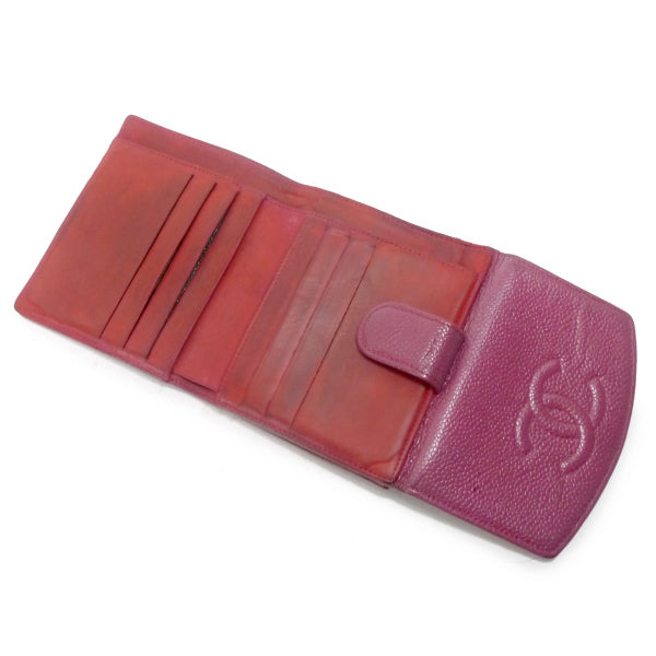 OLD CHANEL　ココステッチWホック折財布（ピンク/キャビアスキン）