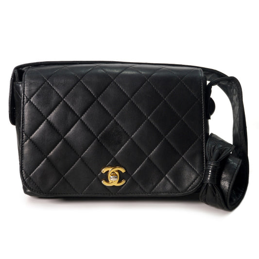 OLD CHANEL ラムスキンマトラッセ ココマークショルダー（黒）