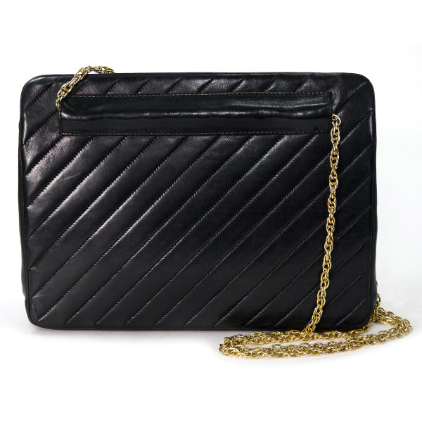 OLD CHANEL マドモアゼルステッチ がま口チェーンバッグ（黒/ラムスキン）