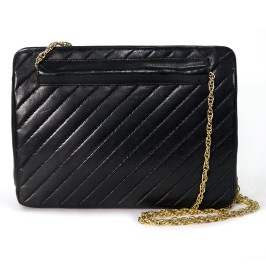 OLD CHANEL マドモアゼルステッチ がま口チェーンバッグ（黒/ラムスキン）