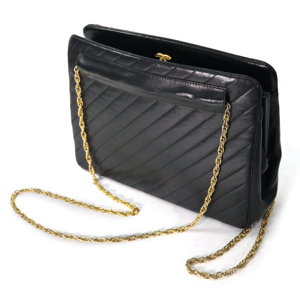 OLD CHANEL マドモアゼルステッチ がま口チェーンバッグ（黒/ラムスキン）