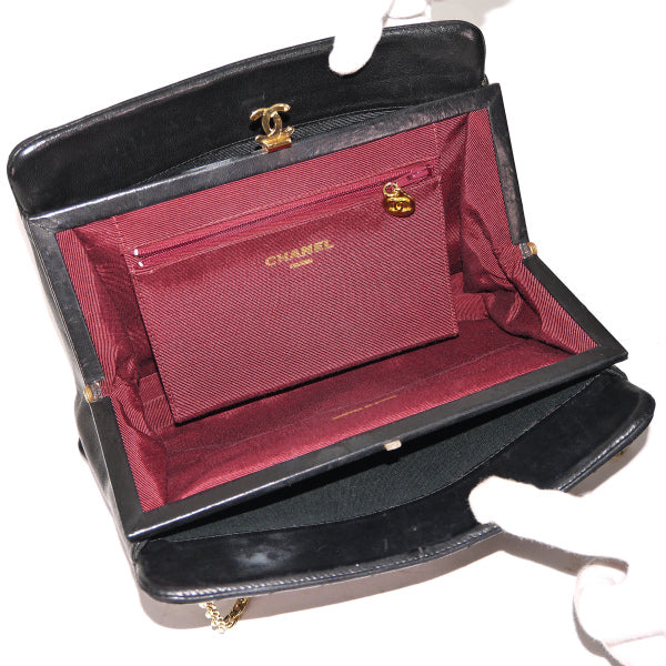 OLD CHANEL マドモアゼルステッチ がま口チェーンバッグ（黒/ラムスキン）