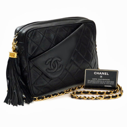 OLD CHANEL　フリンジ付マトラッセ・チェーンショルダー（黒）