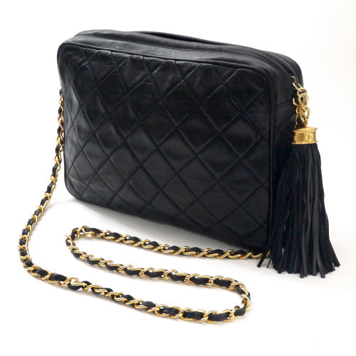 OLD CHANEL　フリンジ付マトラッセ・チェーンショルダー（黒）