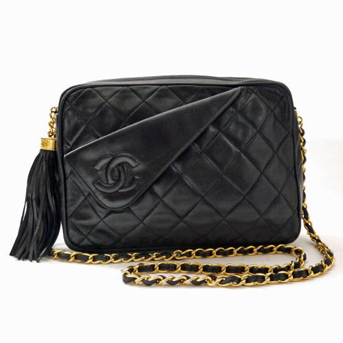 OLD CHANEL　フリンジ付マトラッセ・チェーンショルダー（黒）