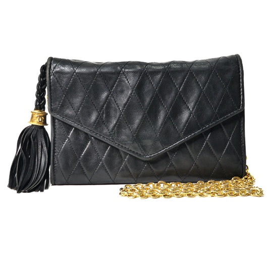 OLD CHANEL　フリンジ付マトラッセ ミニチェーンショルダー（黒）