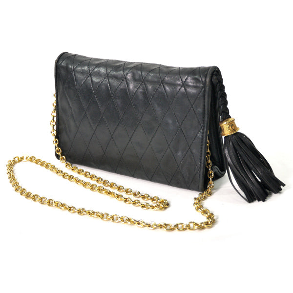 OLD CHANEL　フリンジ付マトラッセ ミニチェーンショルダー（黒）