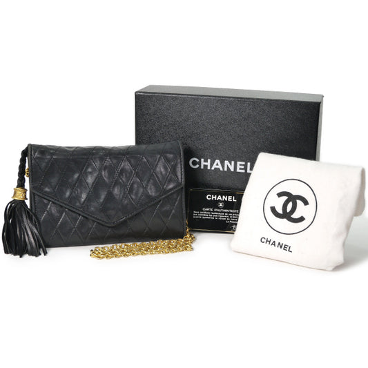 OLD CHANEL　フリンジ付マトラッセ ミニチェーンショルダー（黒）
