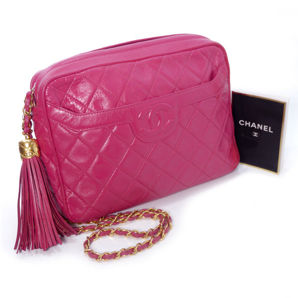 OLD CHANEL　フリンジ付マトラッセ チェーンショルダー（ピンク）
