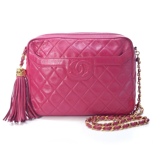 OLD CHANEL　フリンジ付マトラッセ チェーンショルダー（ピンク）