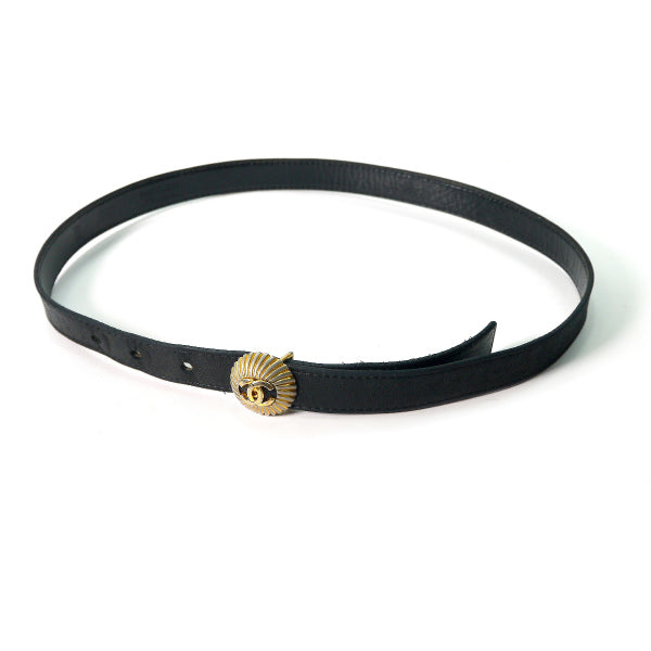 OLD CHANEL　ココマーク レザー細ベルト(黒)