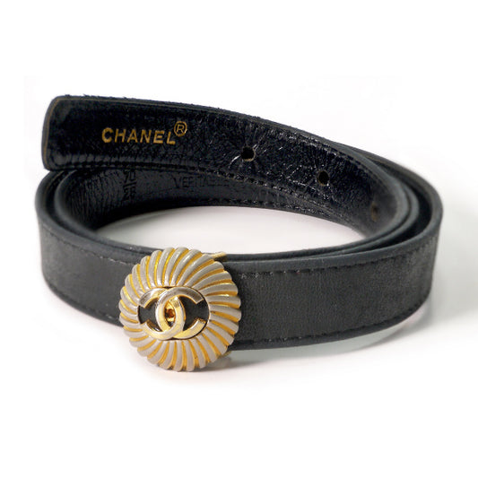 OLD CHANEL　ココマーク レザー細ベルト(黒)