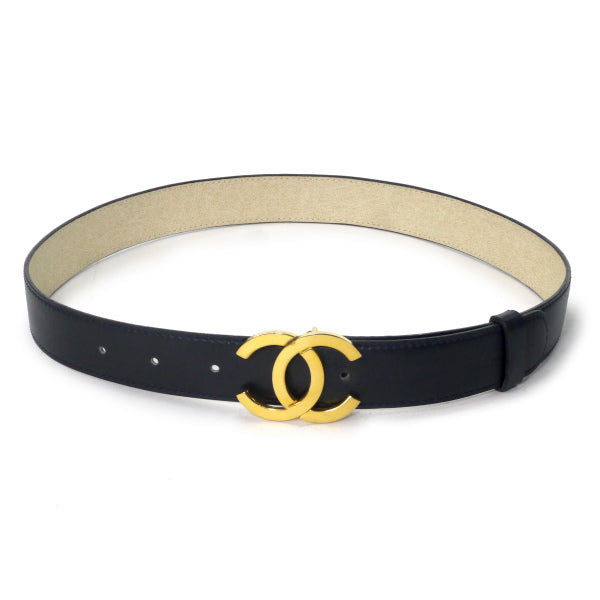 OLD CHANEL　ココマークロゴバックル レザーベルト（濃紺）