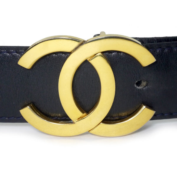 OLD CHANEL　ココマークロゴバックル レザーベルト（濃紺）