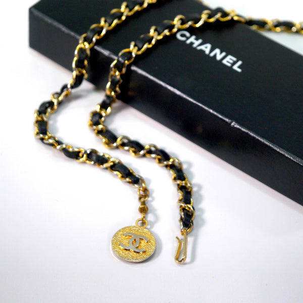 OLD CHANEL　ココマーク チェーンベルトネックレス(黒)