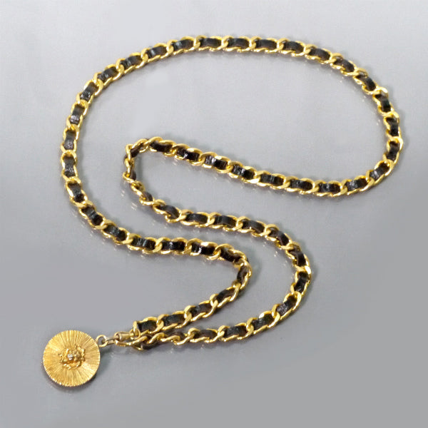 OLD CHANEL　ライオンモチーフ チェーンベルトネックレス(黒)