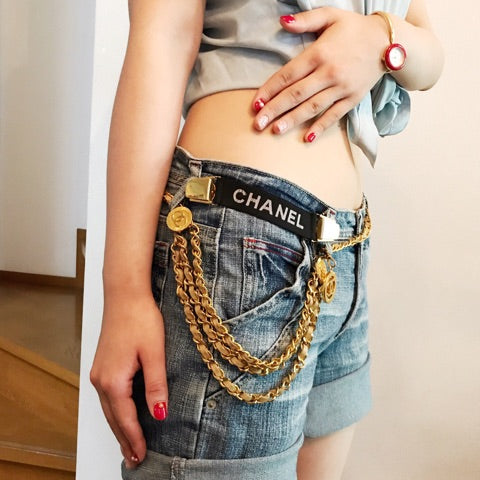 OLD CHANEL　3連ココマーク チェーンベルトネックレス