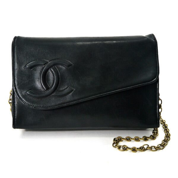 OLD CHANEL　ココマークステッチ 斜めフラップチェーンバッグ（黒）
