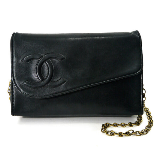OLD CHANEL　ココマークステッチ 斜めフラップチェーンバッグ（黒）