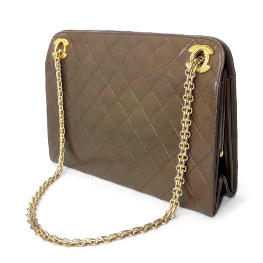 OLD CHANEL ココマークプレートがま口チェーンバッグ（濃茶）