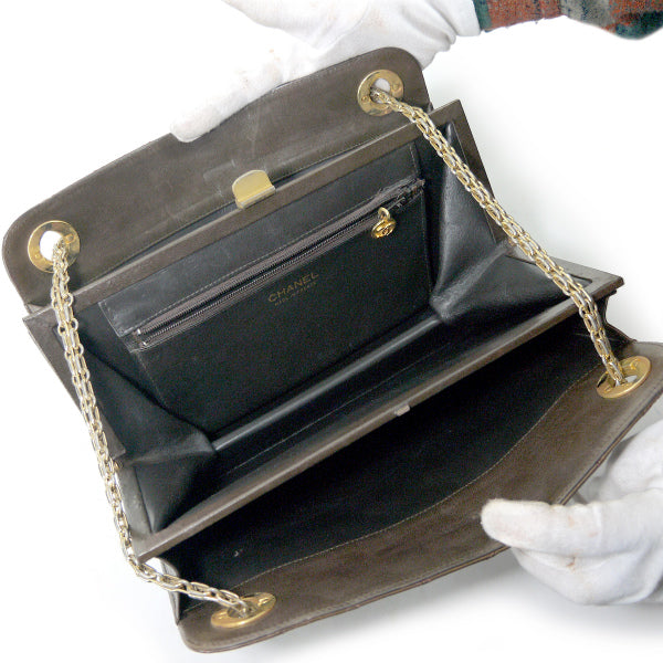 OLD CHANEL ココマークプレートがま口チェーンバッグ（濃茶）