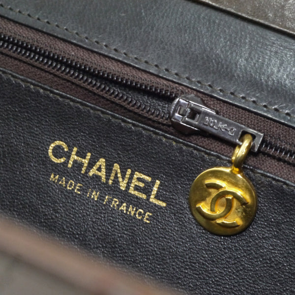 OLD CHANEL ココマークプレートがま口チェーンバッグ（濃茶）