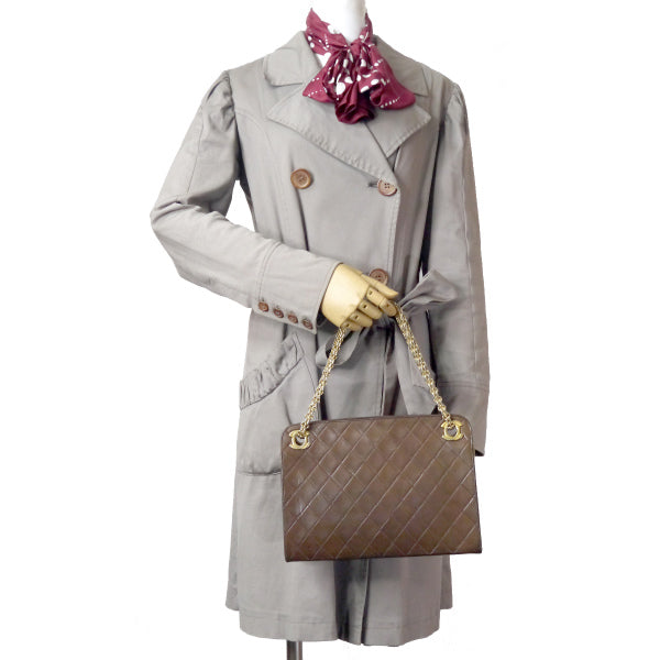 OLD CHANEL ココマークプレートがま口チェーンバッグ（濃茶）