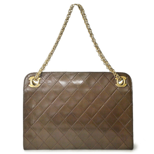 OLD CHANEL ココマークプレートがま口チェーンバッグ（濃茶）