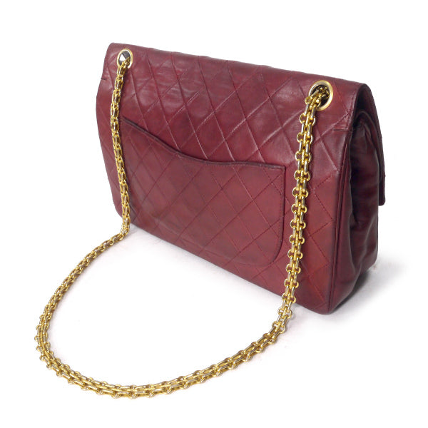 OLD CHANEL　WフラップWチェーンバッグ（ワインレッド）