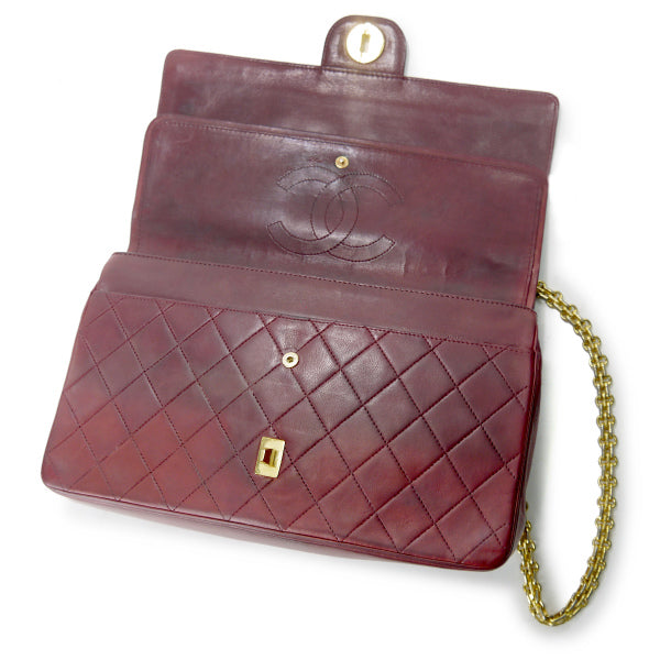 OLD CHANEL　WフラップWチェーンバッグ（ワインレッド）