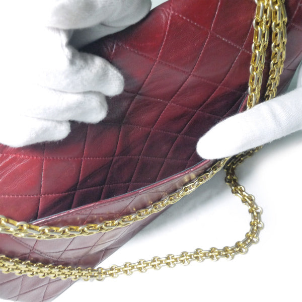 OLD CHANEL　WフラップWチェーンバッグ（ワインレッド）