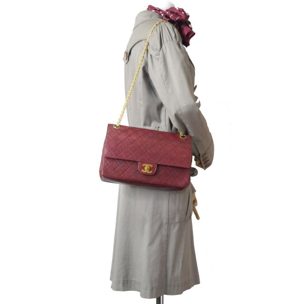 OLD CHANEL　WフラップWチェーンバッグ（ワインレッド）