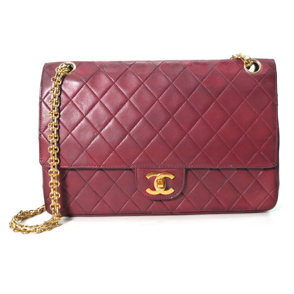 OLD CHANEL　WフラップWチェーンバッグ（ワインレッド）