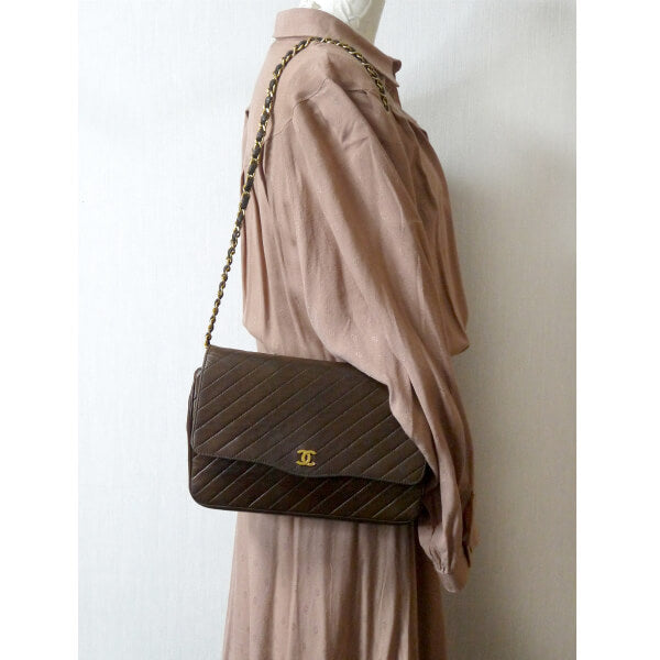 OLD CHANEL マドモアゼルステッチ チェーンバッグ（濃茶）