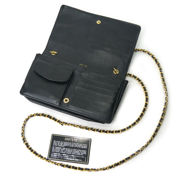 OLD CHANEL　ココマークステッチチェーンウォレット（黒/キャビアスキン）
