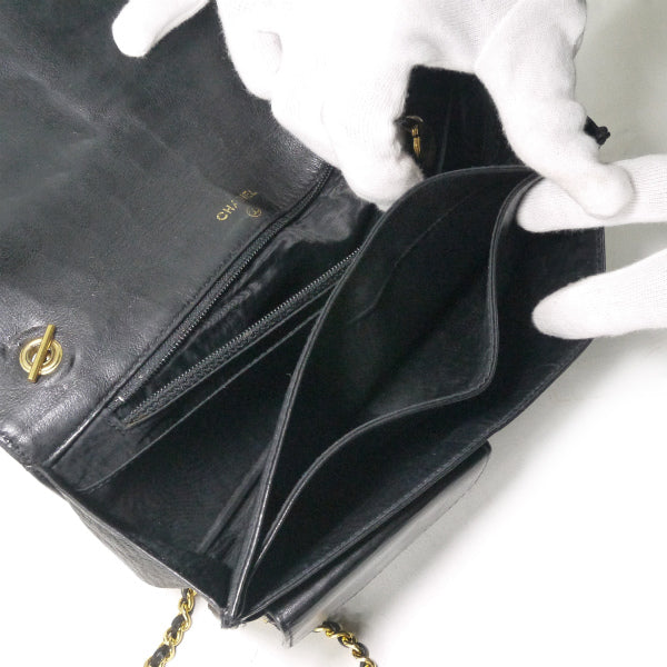 OLD CHANEL　ココマークステッチチェーンウォレット（黒/キャビアスキン）
